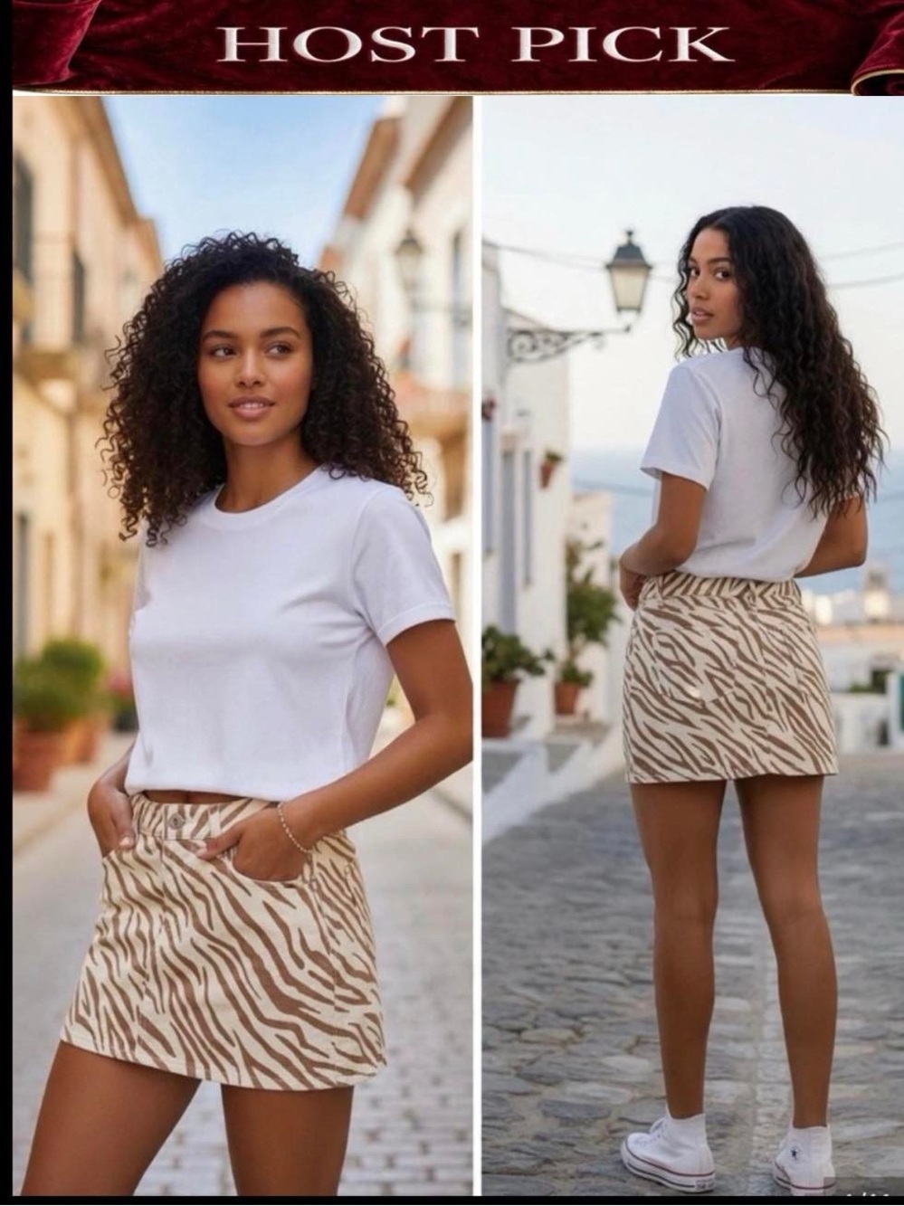 NWT PacSun Zebra Print Denim Micro Mini Skirt Size 26 Tan White Y2K 13” Length